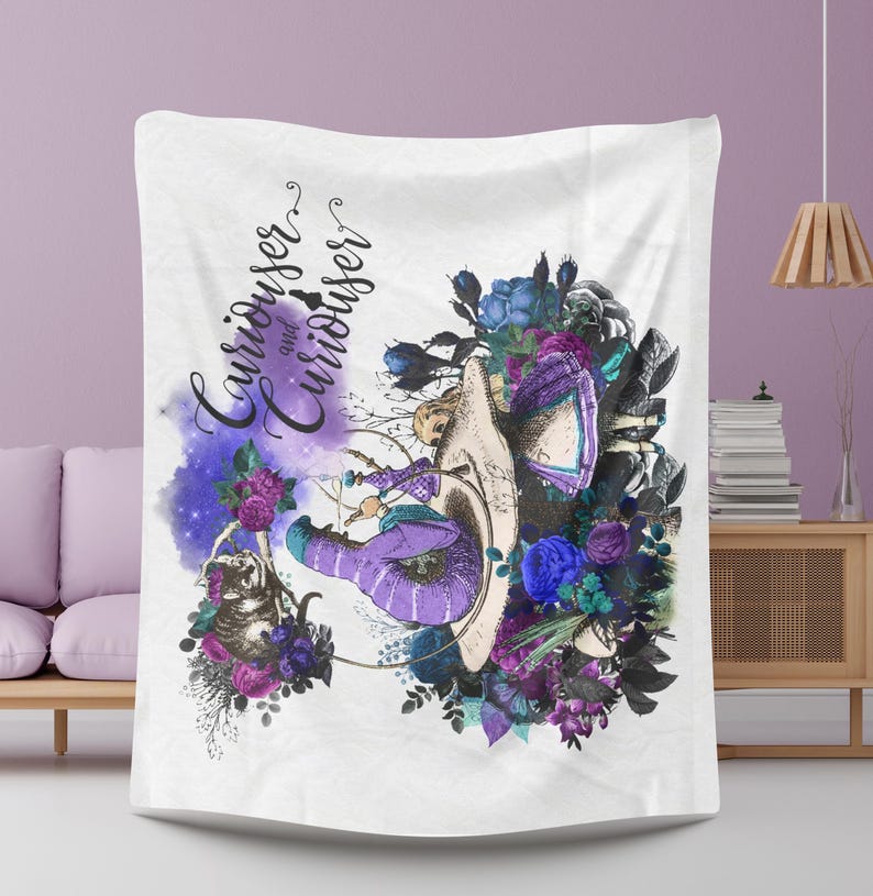 Alice in Wonderland Velveteen Blanket Curiouser and Curiouser Alice Blanket Classic Book Blanket Wonderland Blanket Bookish Reading Blanket image 1