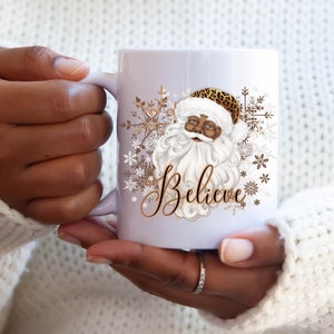 Taza de Papá Noel, taza de café navideña, taza de chocolate caliente, Papá Noel vintage, Papá Noel afroamericano, Papá Noel negro, taza de Papá Noel con melanina, Papá Noel retro