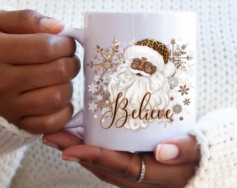 Taza de Papá Noel, taza de café navideña, taza de chocolate caliente, Papá Noel vintage, Papá Noel afroamericano, Papá Noel negro, taza de Papá Noel con melanina, Papá Noel retro
