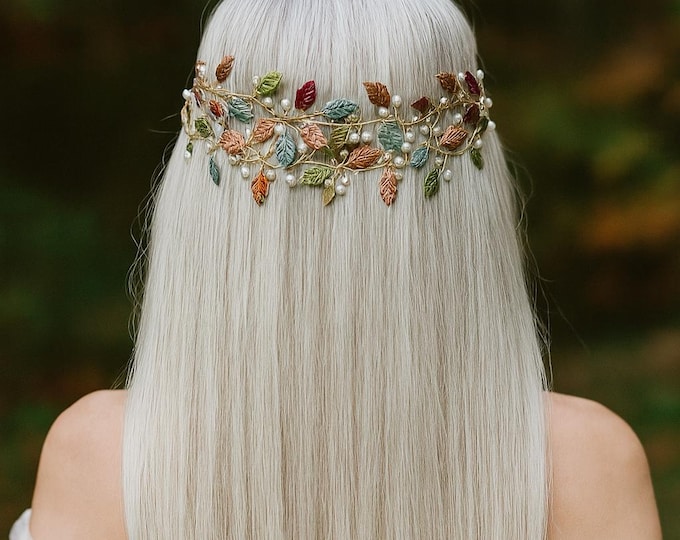 Nature Inspired Leaf Hair Vine, Custom Colors,  Woodland Wedding