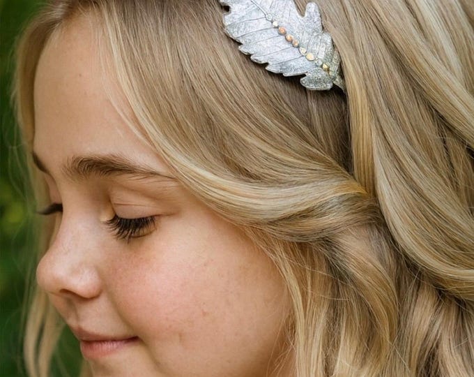 Flower Girl Gold Leaf Headband With Rhinestone Details