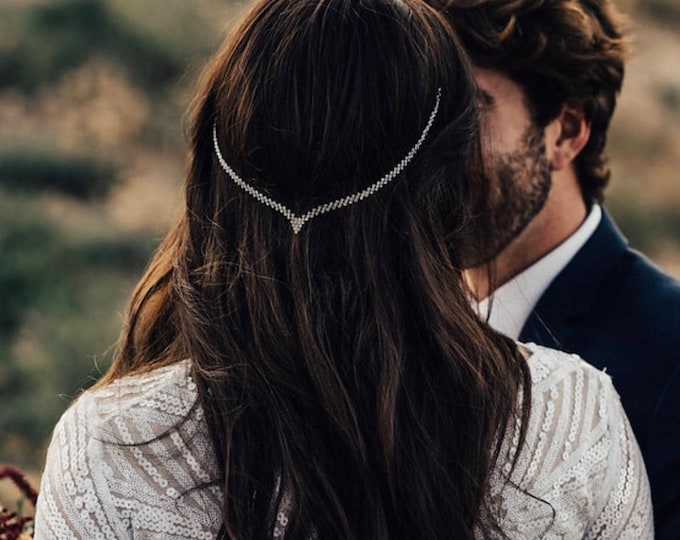 Silver Bridal Head Chain, Rhinestone Wedding Hair Jewelry