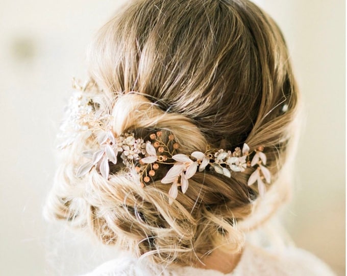 Mixed Metal Bridal Head Piece With Customizable Flower Colors, Perfect Wedding Hair Accessory