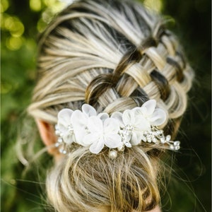 White Chiffon flower hair clip With Rhinestone Accents