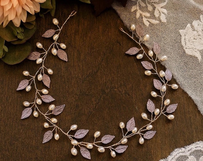 Dusty Purple Leaf Hair Vine, Custom Shades for Prom