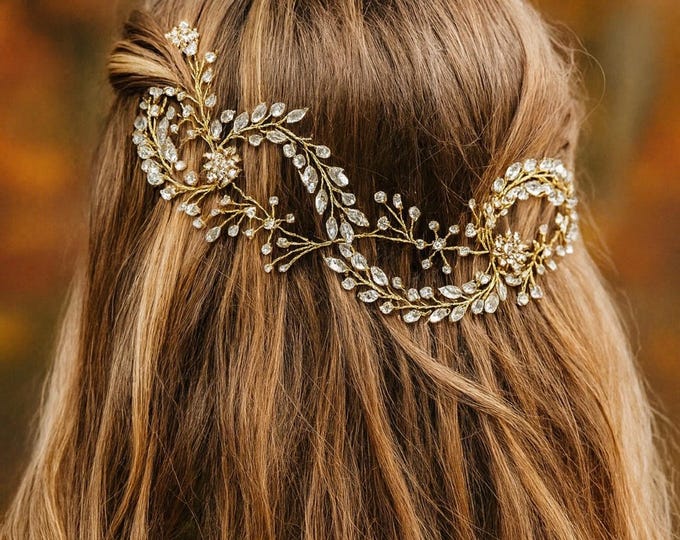 Rhinestone Hair Vine, Gold Hair Vine, Wedding Hair Accessory, Bridal Wreath, Rhinestone Hair Piece, Crystal Hair Crown