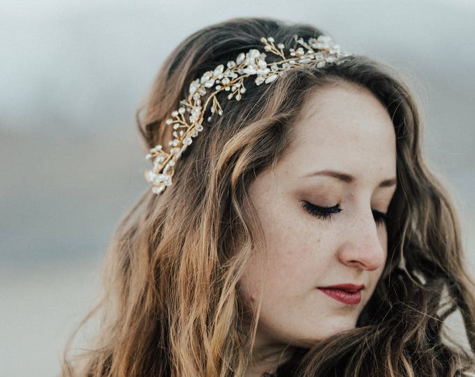 Rhinestone Hair Vine, Gold Hair Vine, Wedding Hair Accessory, Bridal Wreath, Rhinestone Hair Piece, Crystal Hair Crown