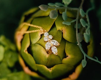 Leaf Shaped CZ Necklace And Earring Set