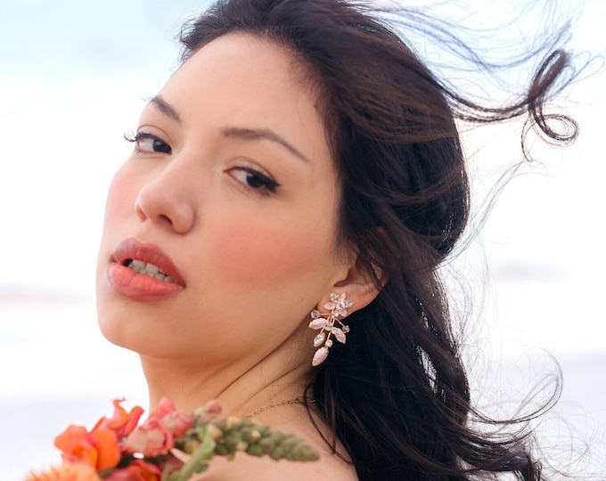Floral Earrings In Gold Silver And Rose Gold With Rhinestone Details