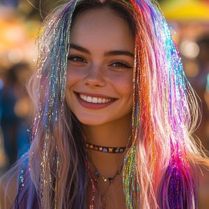 Thick Hair Tinsel, 2 Lengths 17+ Vibrant Shades, Sparkly Fairy Hair