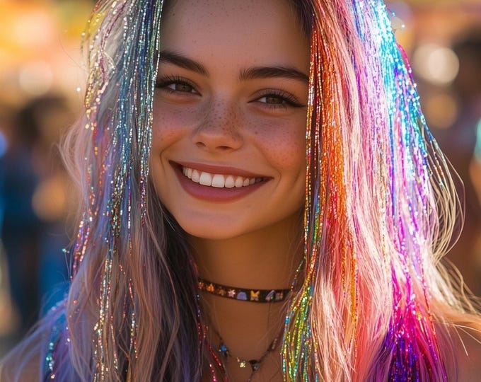 Thick Hair Tinsel, 2 Lengths 17+ Vibrant Shades, Sparkly Fairy Hair