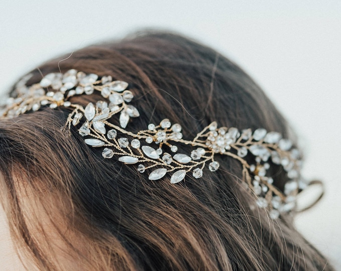 Bridal Hair Vine Features Marquise Rhinestone With Soft Gold Accents, Wedding Hair Accessory,
