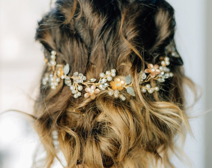 Flower Hair Vine For Autumn Wedding, Custom Colored Flowers To Match Your Wedding Colors, Bridal Hair Accessory