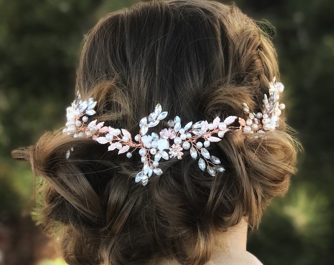 Rose Gold Hair Vine, Wedding Headband In Antique Gold, Silver And Gold