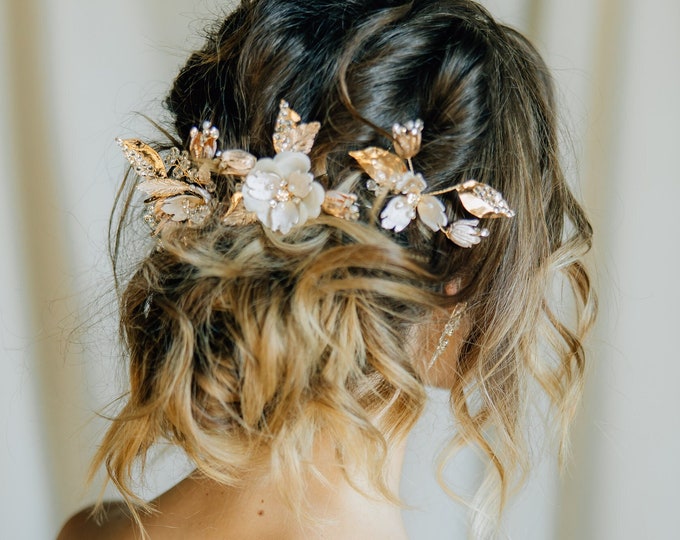 Whimsical Flower Hair Pins, 3 Designs To Choose From, Gold Vintage Hair Accessory