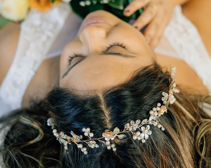 Summer Wedding Flower Hair Vine, Custom Colored Flowers To Match Your Wedding Colors, Bridal Hair Accessory