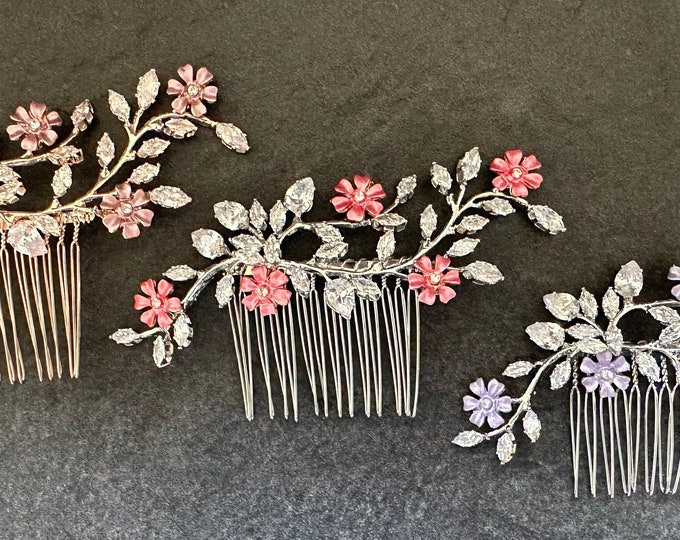 Custom Pink And Lavender Flower Hair Comb To Match Your Wedding Color Pallet