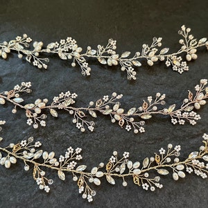 Dainty Hair Vine With Pearl Blossoms, Available In Rose Gold, Silver & Gold