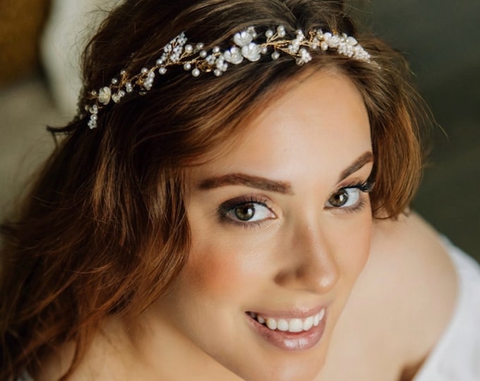 Handmade Flower Hair Vine with Baby's Breath & White Floral Accents