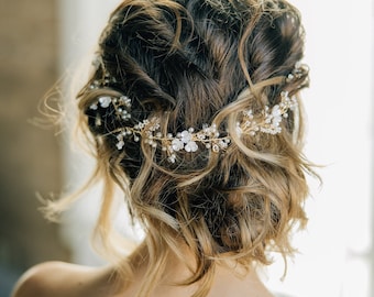 Dainty Flower Hair Vine With Delicate Baby's Breath & White Flowers, Multiple Colors, Wedding Hair Accessory