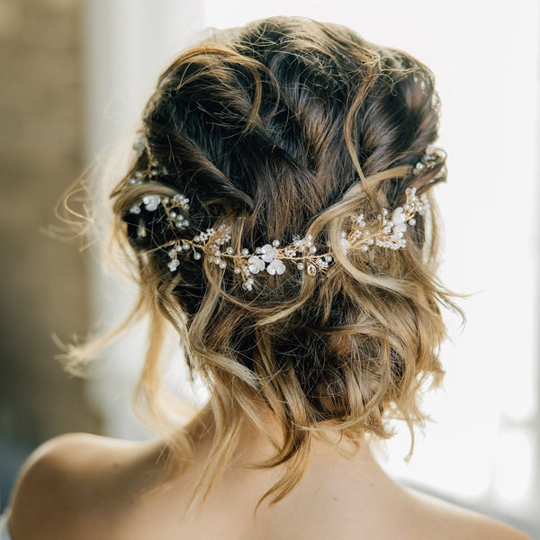 Dainty Flower Hair Vine With Delicate Baby's Breath & White Flowers, Multiple Colors, Wedding Hair Accessory