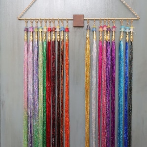 Hanging Hair Tinsel For Hair Salons, Kits With 17 Colors & Wall Display, 26 Or 36 Inch Options