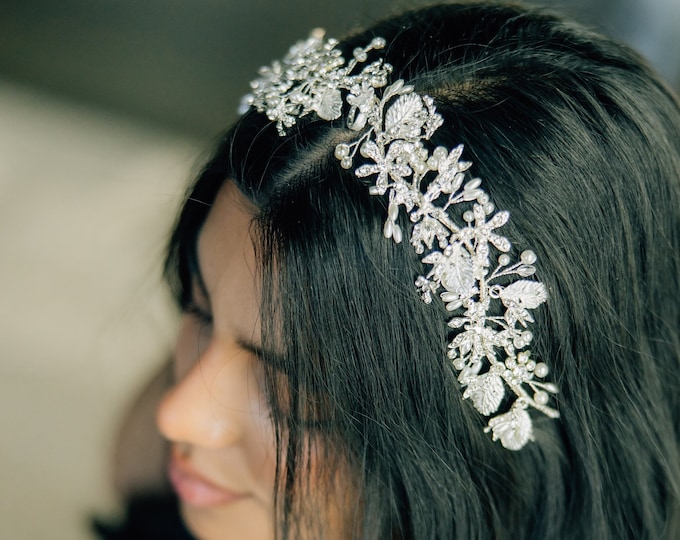 Bridal Bling: Statement Silver Hairpiece with Rhinestones, Wedding Headband
