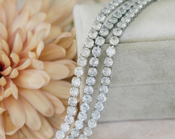 Cubic Zirconia Multi Strand Tennis Bracelet, Gold Or Silver