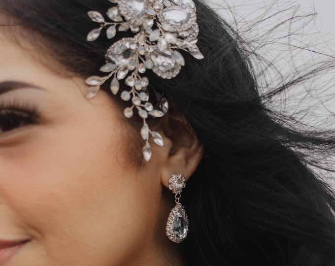 Luxury Bridal Hair Comb With With Clear & Opal - Colored Rhinestones, Sparkly Hair Accessory