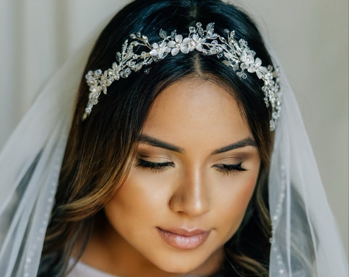 Silver Hair Jewelry With Customizable Flower Colors, Wedding Hair Accessory