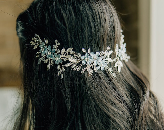 Custom Light Blue And Silver Hair Accessory, Personalized Flower Colors Available