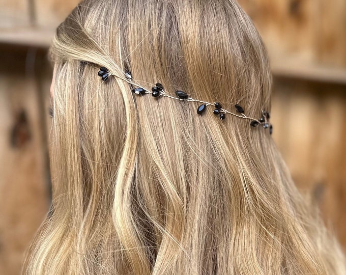 Subtle Elegance: Black Crystal Hair Vine, Wedding Hair Accessory In Multiple Colors