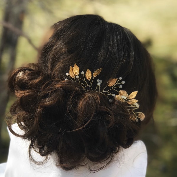 Leaf Hair Pins, Gold Hair Pins, Wedding Hair Accessory, Gold Leaf Hair Pins, Bridesmaid Hair Accessory