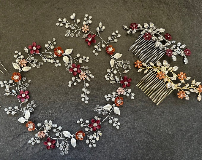 Hair Accessories With Customizable Flower Colors To Match Your Wedding Palette, Hair Vine, Pins & Combs