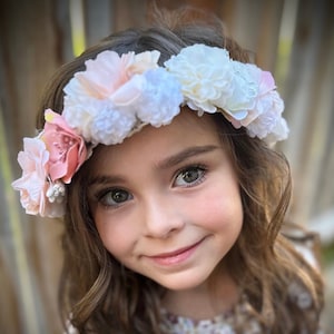 Flower Girl Hair Crown With Shades Of Pink And Soft White Flowers