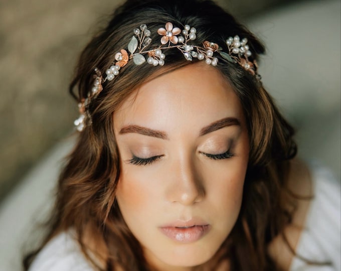 Peach And Coral Flower Hair Vine, Custom Colored Flowers To Match Your Wedding Colors, Bridal Hair Accessory