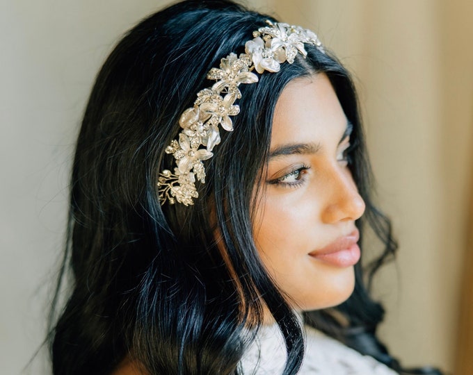 Statement Flower Headband For The Classic Bride, Custom Colors Available, Wedding Hair Accessory