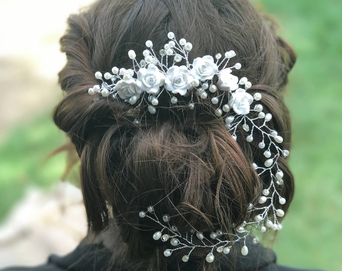 Large Flower Hair Comb With Long Baby's Breath