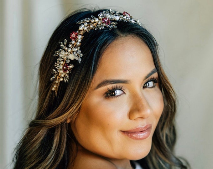 Burgundy Flowers: Hair Piece With Custom Colors, Personalized To Match Your Wedding Colors