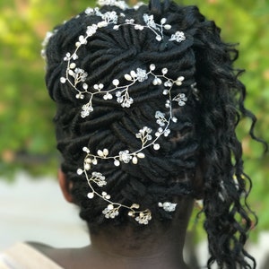Extra Long Silver Hair Vine, Pearl Hair Vine, Crystal Hair Vine, Wedding Hair Accessory, Bridal Hair Wreath, Rhinestone Hair Vine image 1