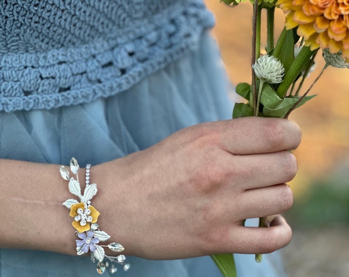 Flower Bracelet With Personalized Flower Colors To Match Your Wedding Theme, Bridesmaid Or Flower Girl Gift