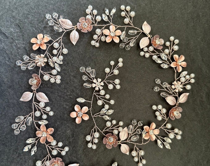 Rose Gold -Peach & Dusty Mauve Flower Hair Piece, Custom Colored Flowers To Match Your Wedding Colors