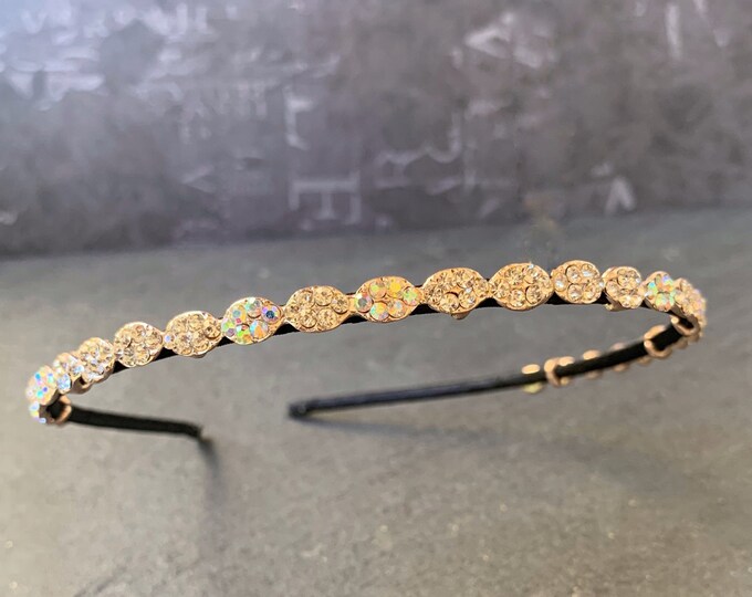 Black And Silver Headband With Aurora Borealis Rhinestones