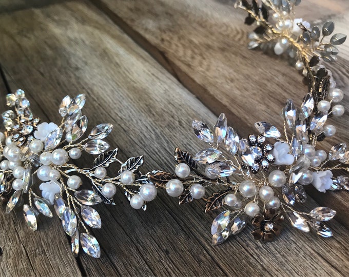 Elegant Wedding Hair Accessory, Bridal Hair Accessory, Bridal Hair vine, Bridal headband, Antique Gold Bridal Hair Jewelry