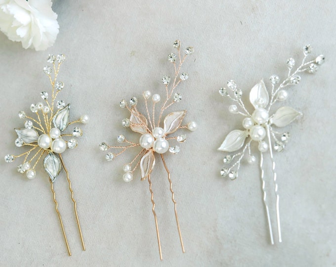 Rose Gold Hair Pins, Bridesmaid Hair Accessory, Wedding Hair Jewelry, Leaf Hair Piece