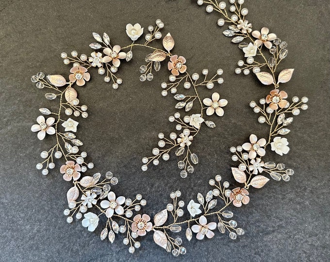 Handmade Hair Accessory, Customizable Flower Colors To Match Your Wedding Colors, Porcelain Floral Accents