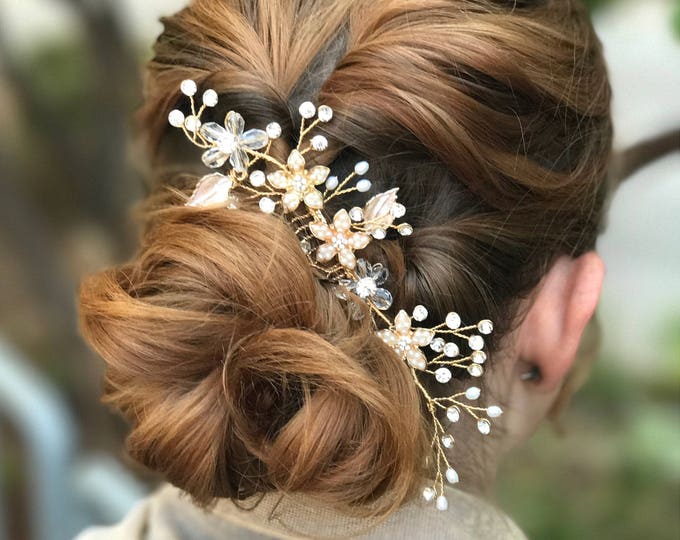Bridal Hair Comb With Pearls And Rhinestones, Wedding Hair Accessory For Up-dos, Gold Silver Hair Comb, Bridesmaid Hair Accessory