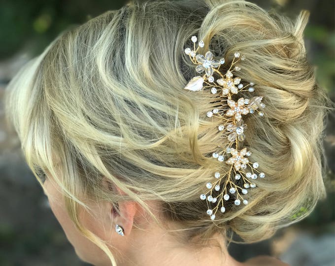 Delicate Hair Comb, Pearl Rhinestone Hair Comb, Classic Wedding Hair Accessory, Gold Hair Comb, Bridesmaid Hair Accessory