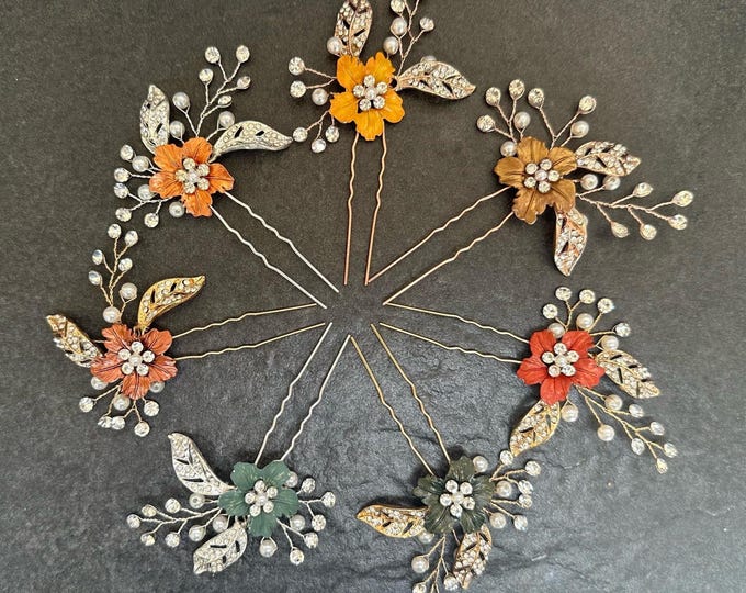 Fall Inspired Custom Colored Bridal Hair Pins | Mustard Yellow Wedding Palette