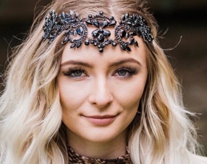 Black Wedding Hair Accessory With Crystals, Perfect For The Art Deco Bride